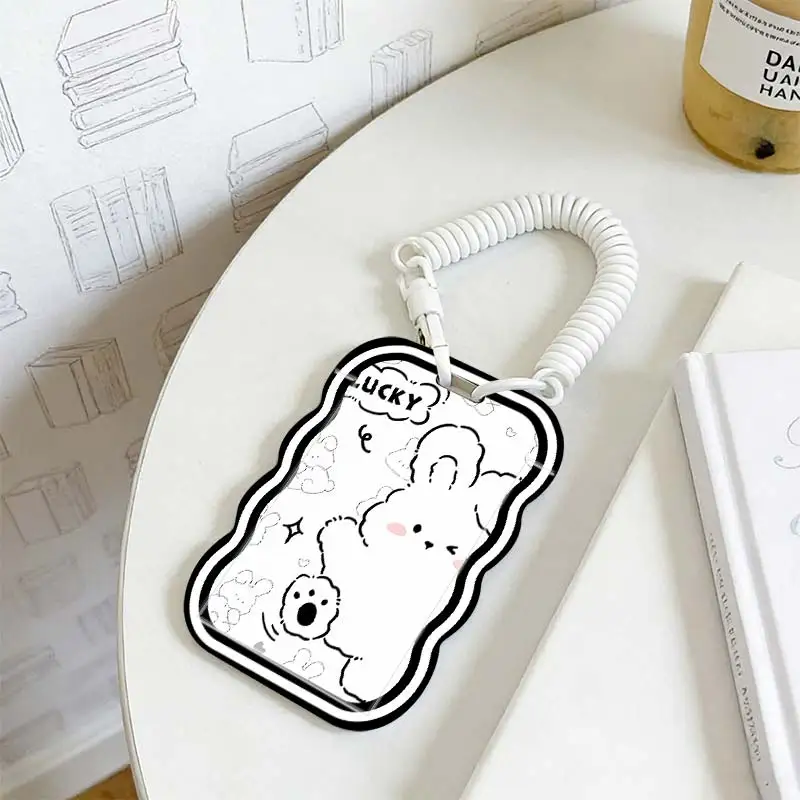Card Protection Cover for Stretchable Spring Cord Student Bus/Meal Card Protection Case Photo Protector Kpop Photocard Holder