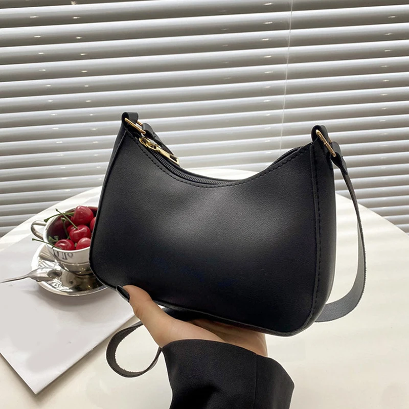 Retro einfarbig pu Leder Schulter Achsel Tasche Damenmode Handtaschen Hobos Geldbörsen und Handtasche Damen Umhängetaschen – Detail 5