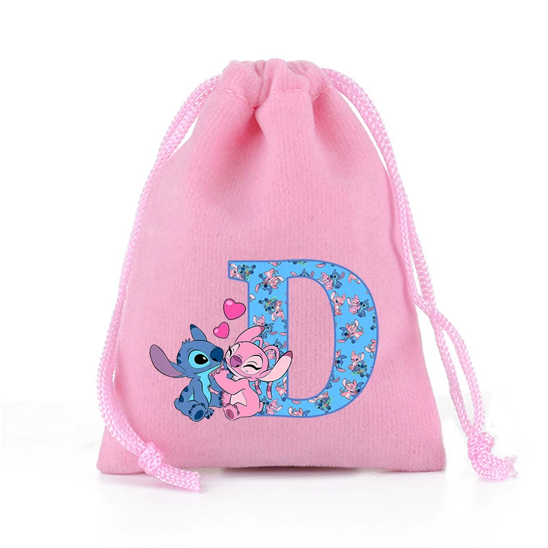 Stitch Disney Gift Bag Drawstring Pockets Letter A-Z Storage Bags Cartoon Drawstring Cute SchoolBag Anime Kids Birthday Gifts