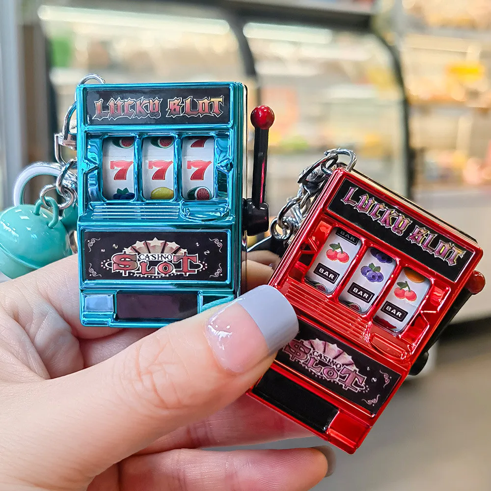 Fruit Slot Machine Keychain Lucky Charm Jackpot Keychains Mini  Pendant Bag Charm Novelty Decoration Gifts for Kids Adults