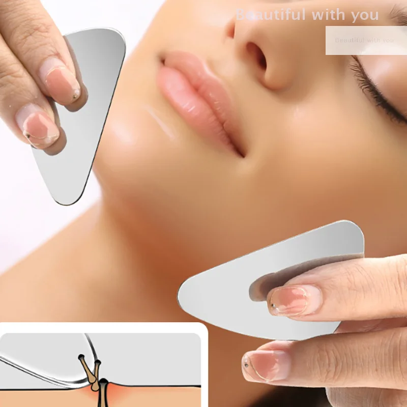 1Pcs Edelstahl Haar Follikel Reinigung Mitesser Schaber Gua Sha Schaber Massage Für Gesichts Hautpflege Bord Gesicht Massager