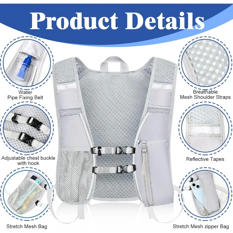 حقيبة ظهر مرطبة مع حقيبة مثانة مائية سعة 2 لتر، سترة جري خفيفة الوزن وجيدة التهوية للرجال، أشرطة صدر قابلة للتعديل، عبوة مائية