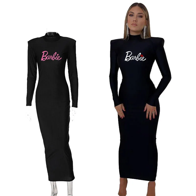 European American Style Fashionable Barbie Long-Sleeved Dress Hot Girl Sexy Slimming Versatile High-Neck Mid-Waist Dress