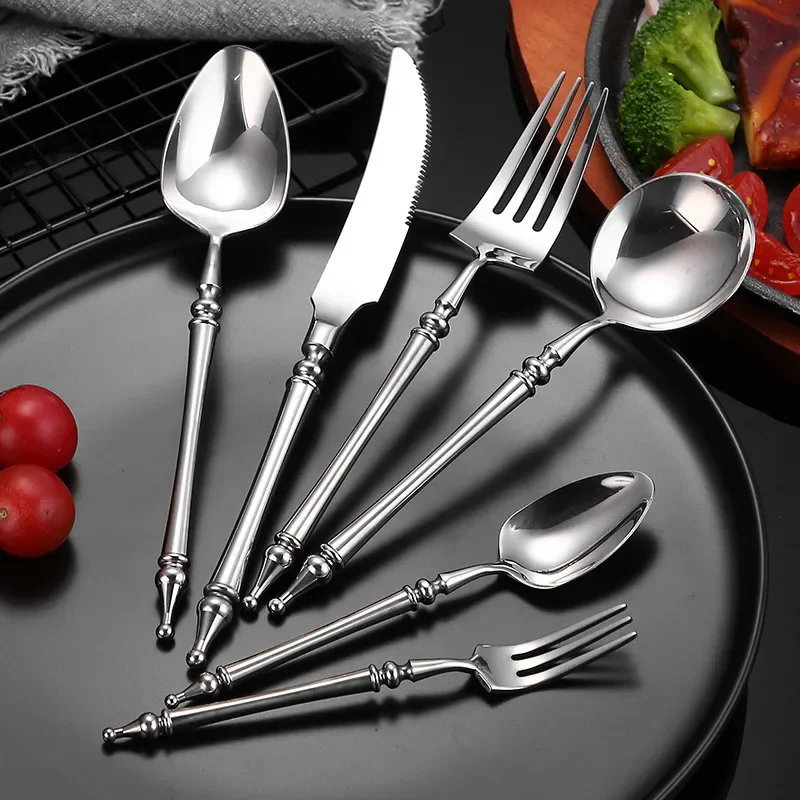 Vintage Stainless Steel Dinnerware Set Western Spoon Steak Knife Teaspoon Dessert Fork Cutlery Sets Tableware Kitchen Utensils