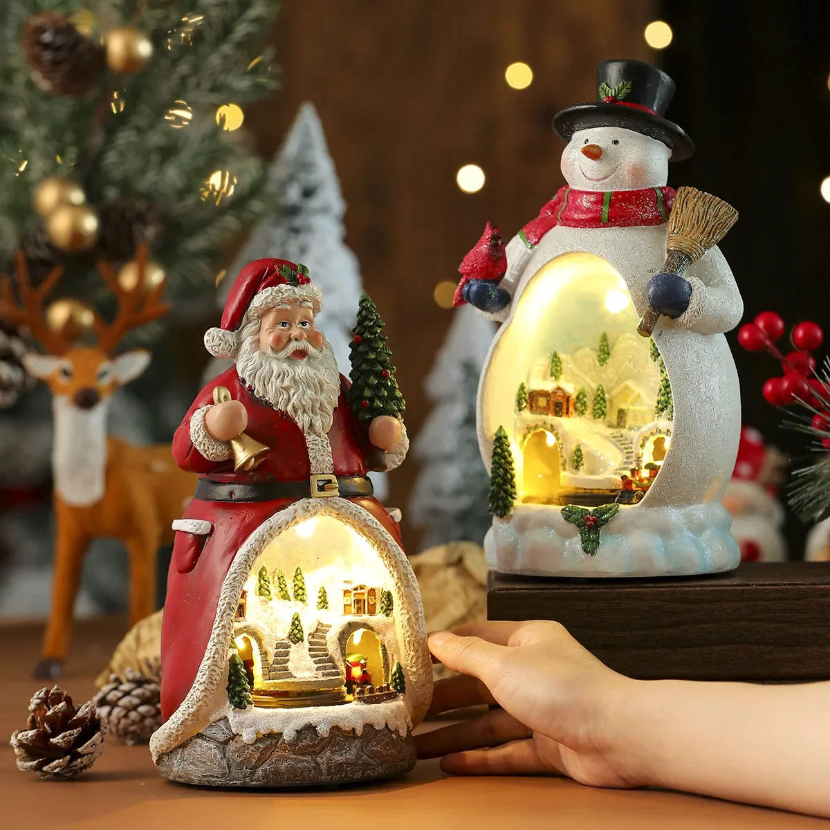 クリスマスキャビン置物オルゴールライトクリスマスオーナメントデコレーションオルゴール電池式新年ナイトライト