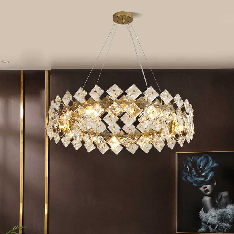 

Luxury Crystal Chandelier For Rund Dining Room Modern Smoky Gray Crystal Lamp Kitchen Island Cabinet Hanging Light Fixtur