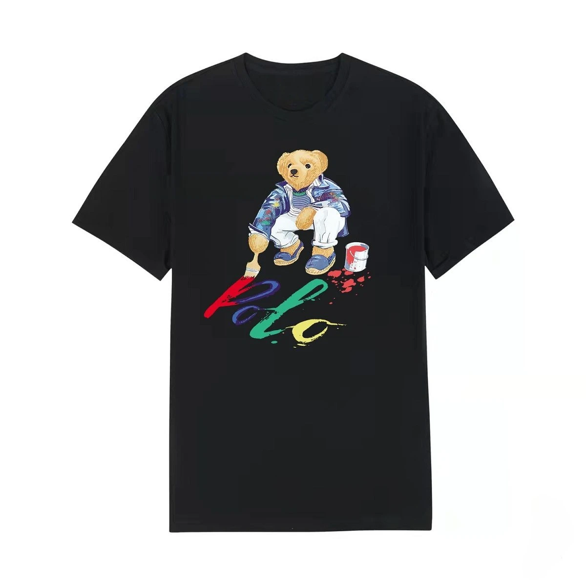 

New Paul Bear Printed POLO Men's Short-sleeved Pure Cotton T-shirt with Round Neck Couple T-shirt