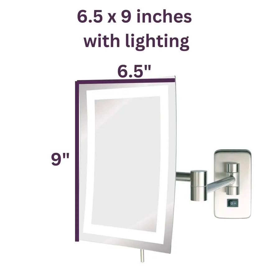 Miroir de maquillage mural rectangulaire, miroir de maquillage à fil Direct avec grossissement 5X et lumières LED, finition nickel, modèle JRT710NL
