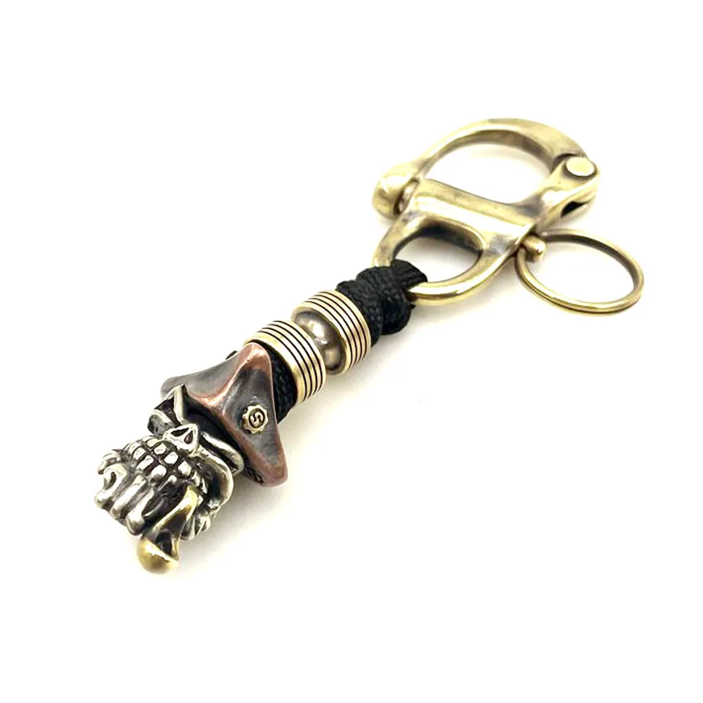 Outdoors Tools EDC Handmade Weaving Brass Skull Keychain Key Ring Metal Woven Vintage Style Knife Rope