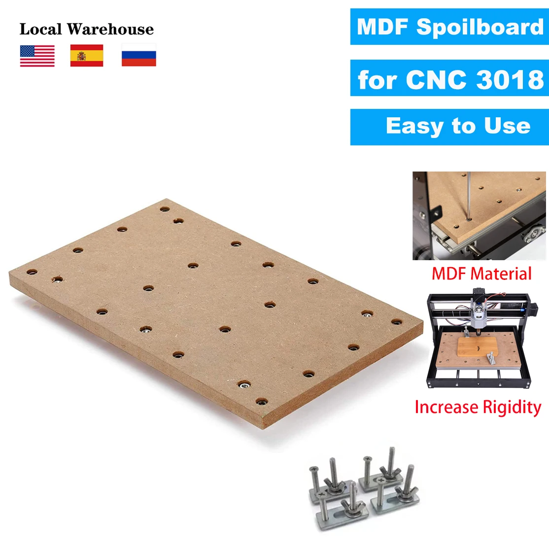 

MDF Spoilboard Workbench Protection Board For CNC 30*18 with Pre-installed M6 Holes CNC Accessories Aluminum Spoilboard