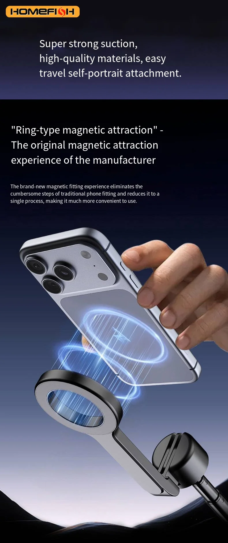 T18 Magnetisches Handy-Stativ, kabelloser Handyhalter, Selfie-Stick, Tischstativ – Detail 2