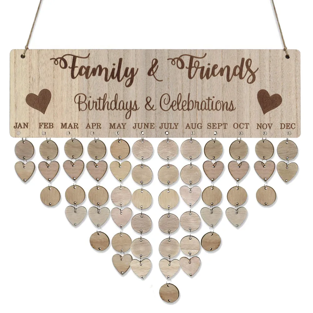 Calendar Birthday Family Board Hanging Wooden Wall Reminder Plaque Diy Personalized Wood Gifts Date Reminding Home Decor Tags