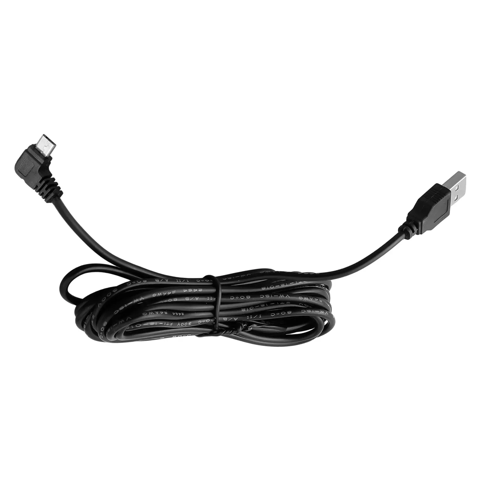 3.5M Long USB Cable For Car DVR Camera GPS Dash Cam With 3 Port Options - Straight Left Right Curved Charging Cord 11.48ft Black
