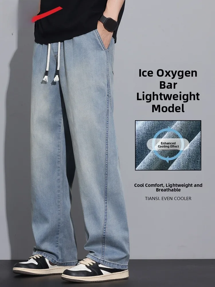 Celana Jeans Pria American Sle Loose Straight Leg Musim Panas Celana Panjang Kasual Kaki Lebar Vintage Baru Nyaman dan Tahan Aus