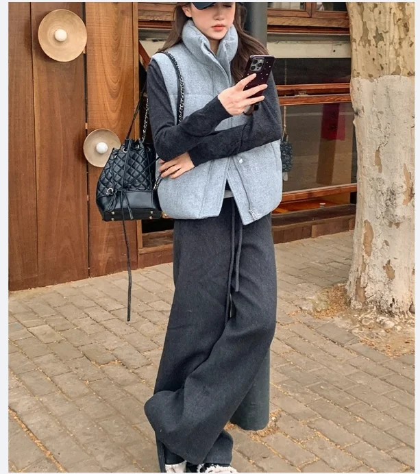 Short Down cotton Vest Women's 2026 Korean Fashion New Stand-up Sleeveless Zipper Student Vest Jacket Black Gray Waistcoat Tide