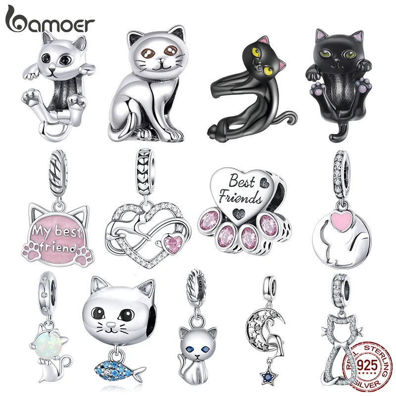 Bamoer 100% 925 Sterling Silver Cat Series Cute Charms Fit bracciale e braccialetto femminile perline originali fai da te creazione di gioielleria raffinata