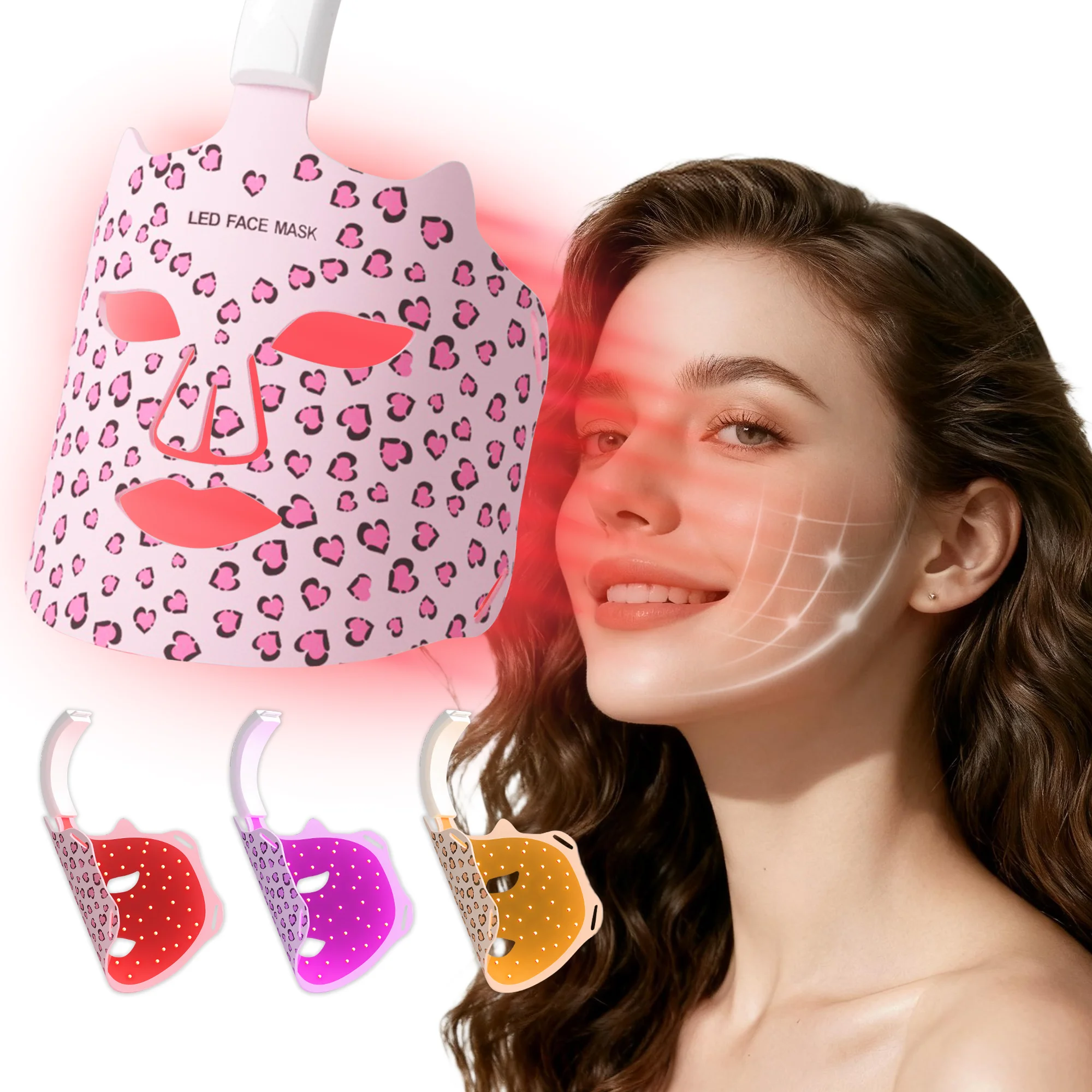 3つのモード（赤/紫/オレンジ+赤外線）を備えたLED美容マスクは、細かい線を軽減/皮脂コントロール/様々な肌タイプの肌を明るくします