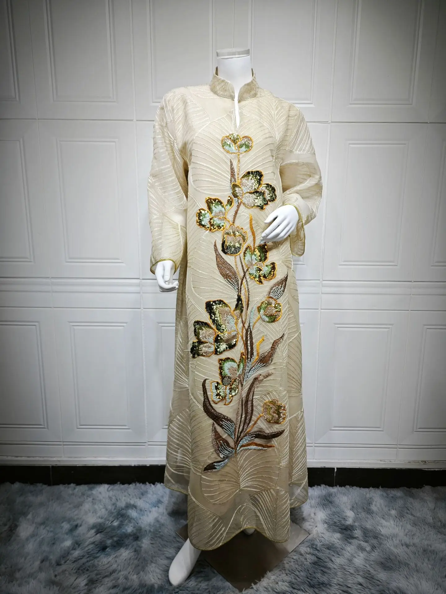 2025 nova malha lantejoulas bordado muçulmano abaya vestido longo islâmico modesto eid vestido de festa para mulher oriente médio