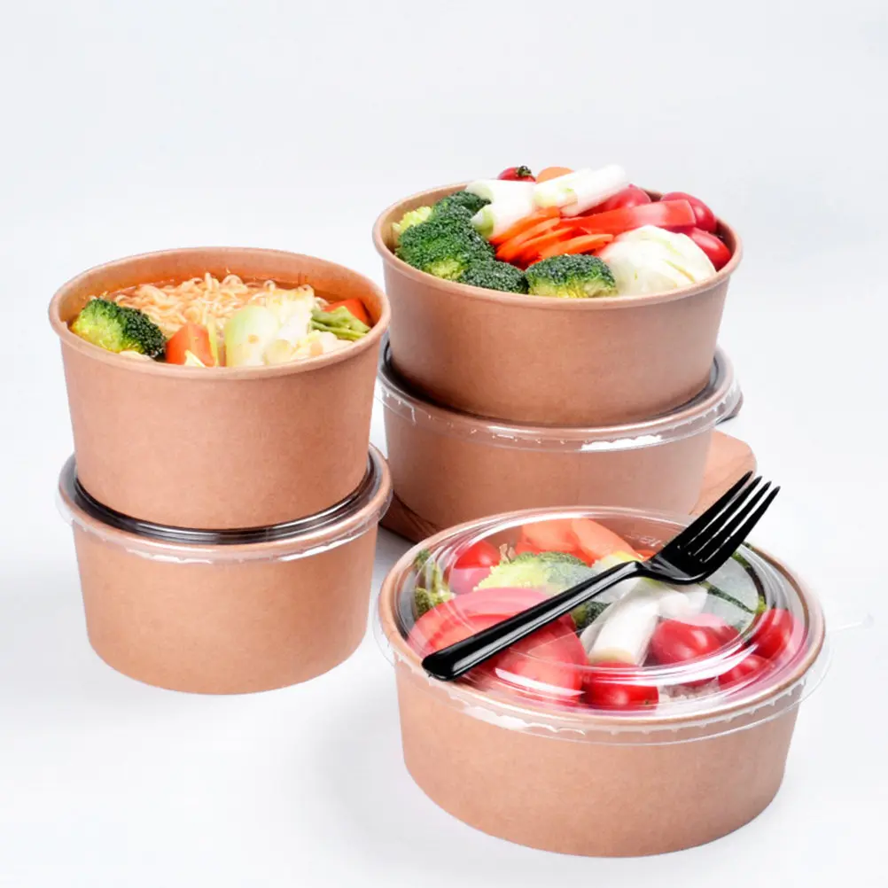 20Pcs Kraft Paper Bowls Leakproof Disposable Salad Bowls Food Containers Meal Prep Round to Go Box Party Favor 16Oz