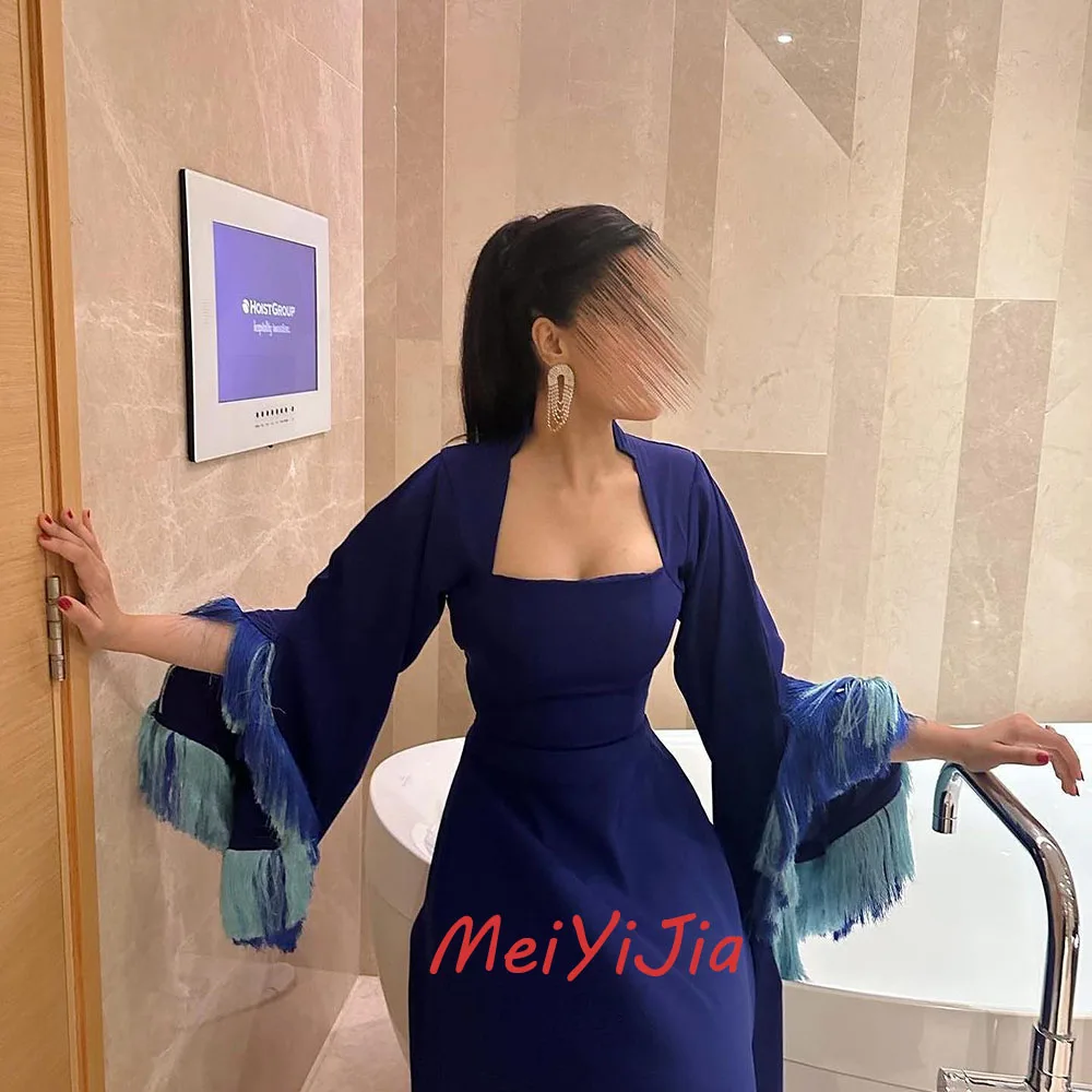 Meiyijia Avondjurk Saudi Lange Mouwen Elegante Vierkante Neckline Kwastje Arabia Sexy Avond Verjaardagsclub Outfits Zomer 2024