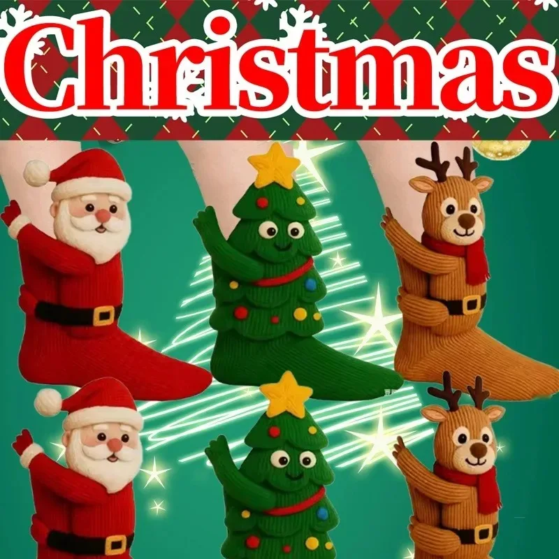 

Christmas Animal Socks 3D Knitted Santa Tree Soft Warm Holiday Socks for Family Gift Kawaii Thicken Mid-tube Stockings Men Women