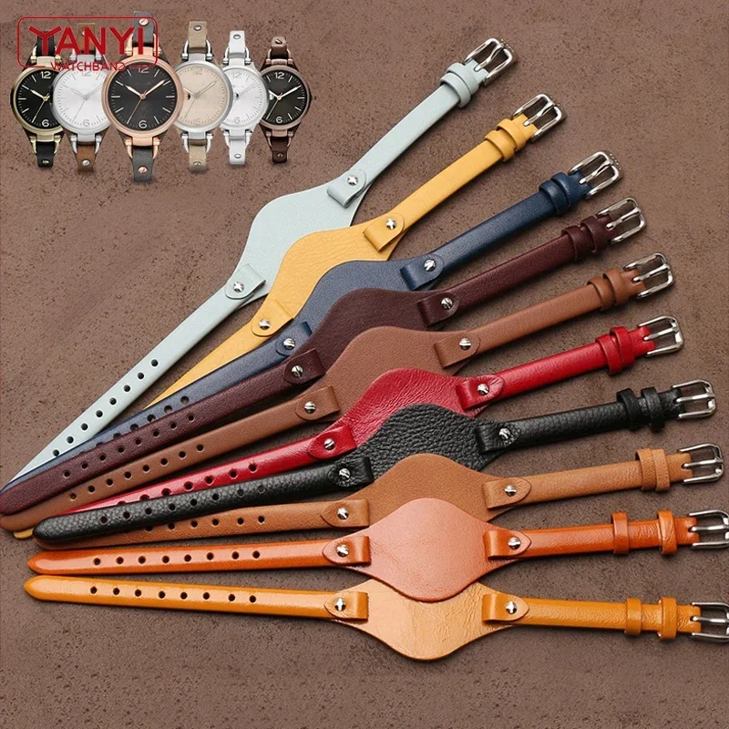 ل الأحفوري ES4176 ES4119 4026 3262 3077 4340 حزام (استيك) ساعة مع حصيرة جلد طبيعي حزام ساعة اليد النساء سوار صغير 8 مللي متر