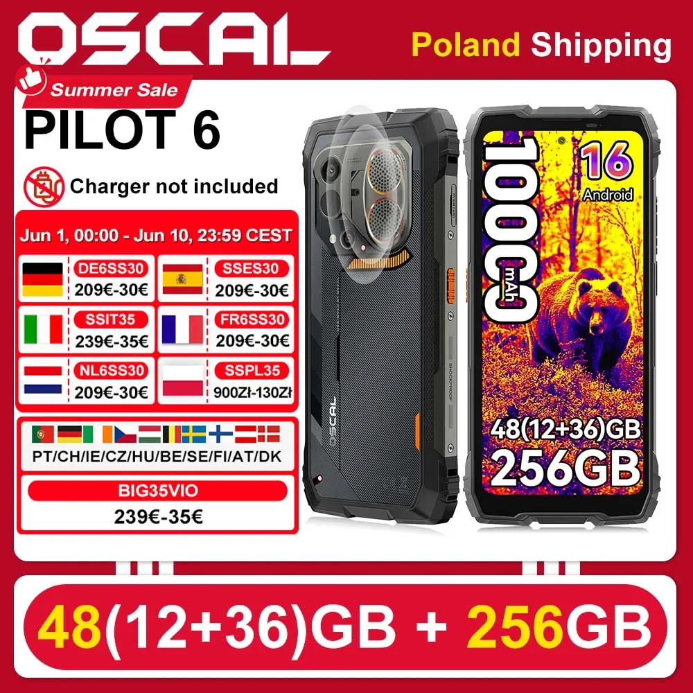 [Versand aus Polen] Blackview OSCAL PILOT 6 Robustes Smartphone 48GB(12+36)GB 256GB 6,78" Android 16 10000mAh Mobiltelefon NFC