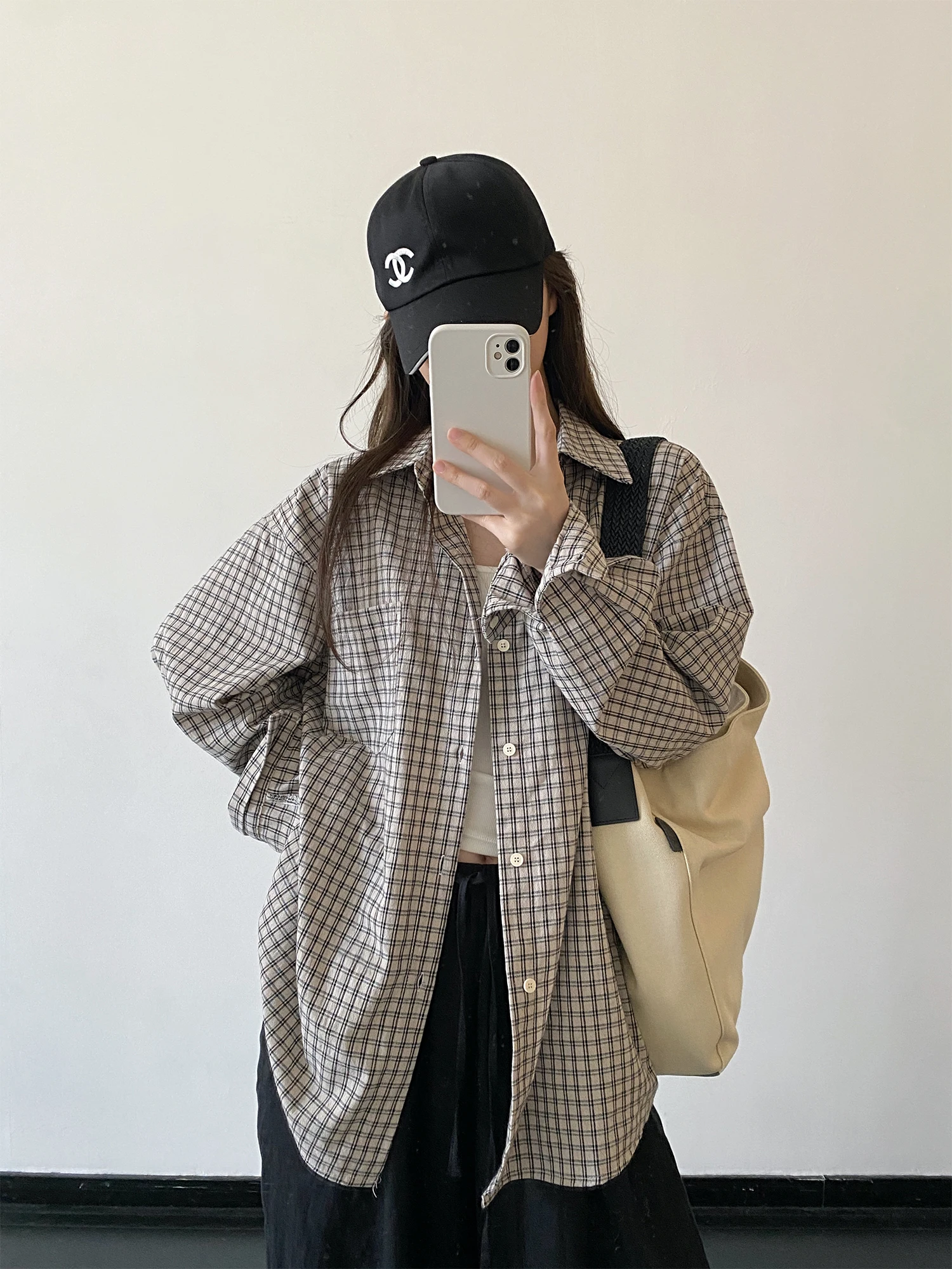 

Винтажная клетчатая рубашка SunYeo с длинным рукавом, повседневная, черно-белая, в корейском стиле, весна-лето, свободный крой, женская модная верхняя одежда