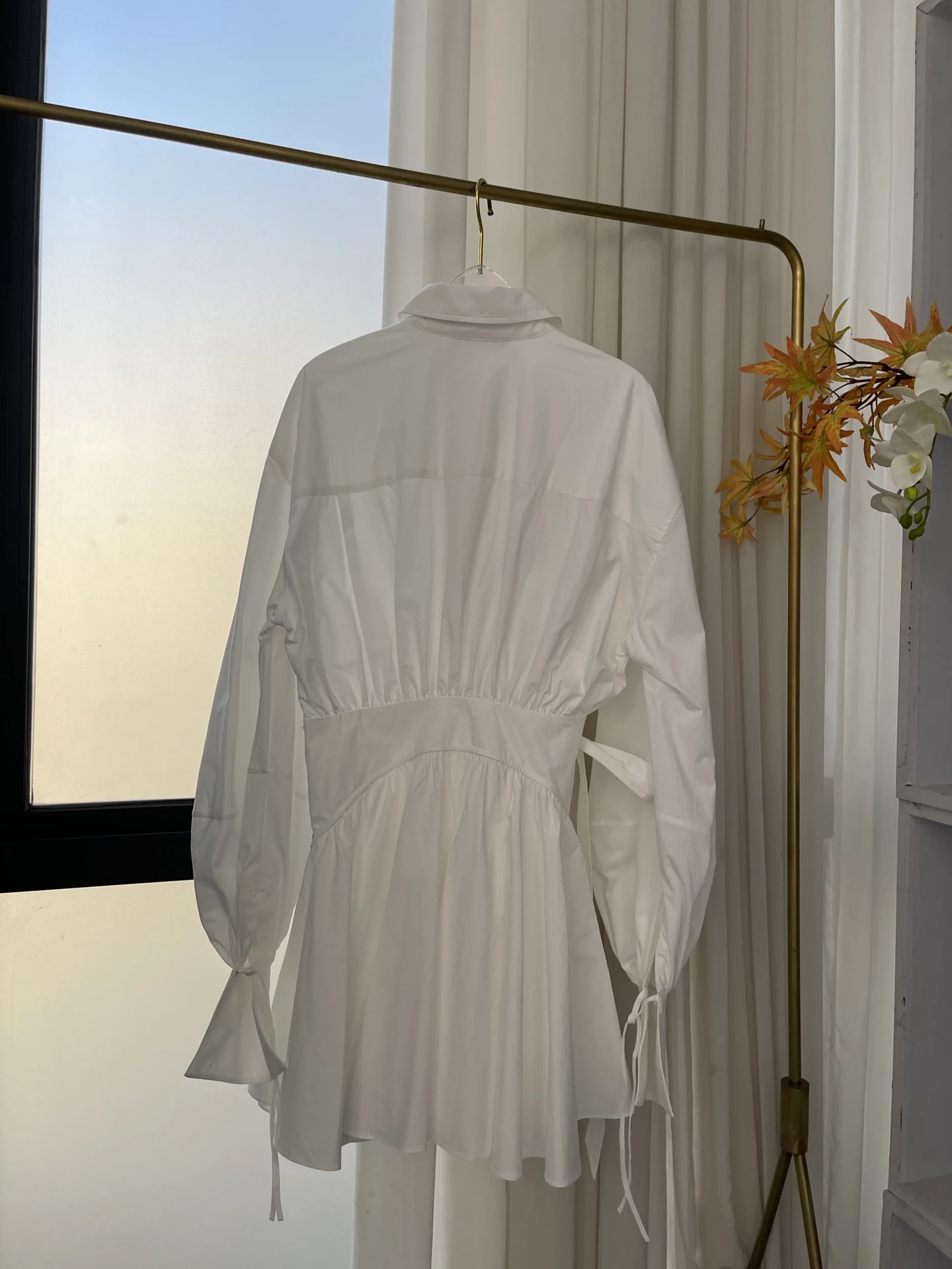 

High Quality White Long Sleeve Warp Mini Dress