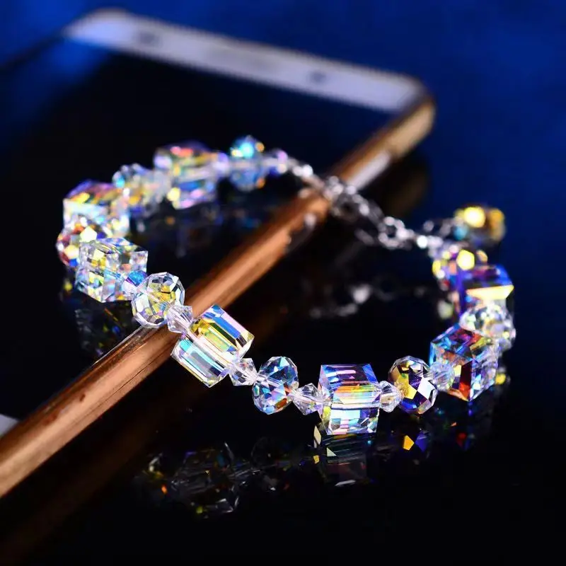 30Pcs 8mm Square Crystal UV Color Glaze Transparent Holographic Beads DIY Handmade Necklace Bracelet Accessories Wholesale