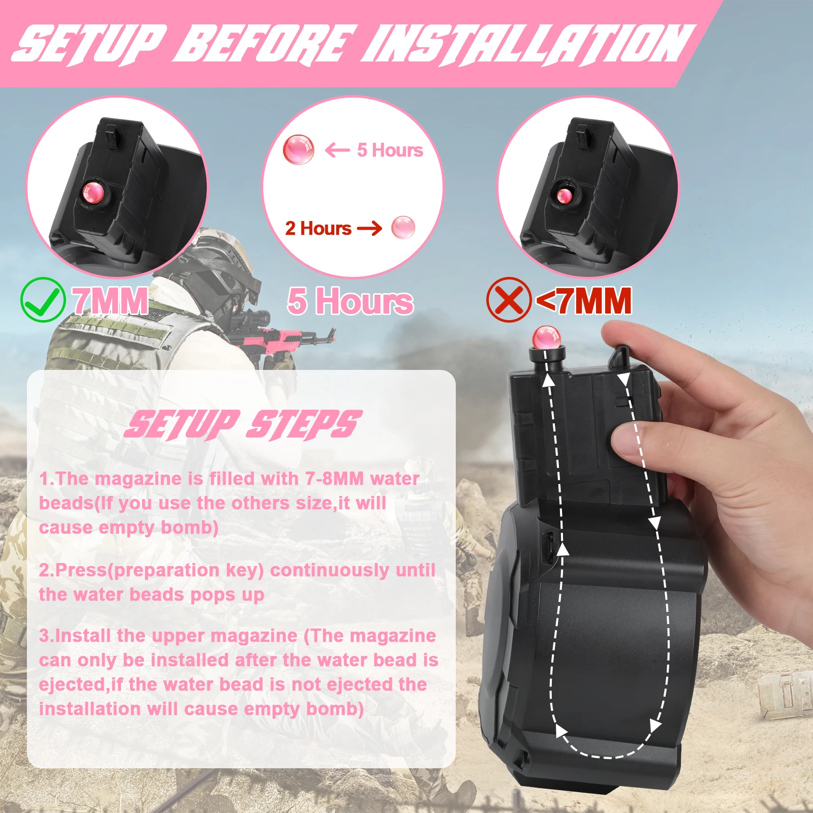 Automatic Gel Ball Blaster,AKM Splatter Ball Blaster Toy with Drum Mag & 50000 Water Beads for Outdoor Shooting Games Kids Gifts