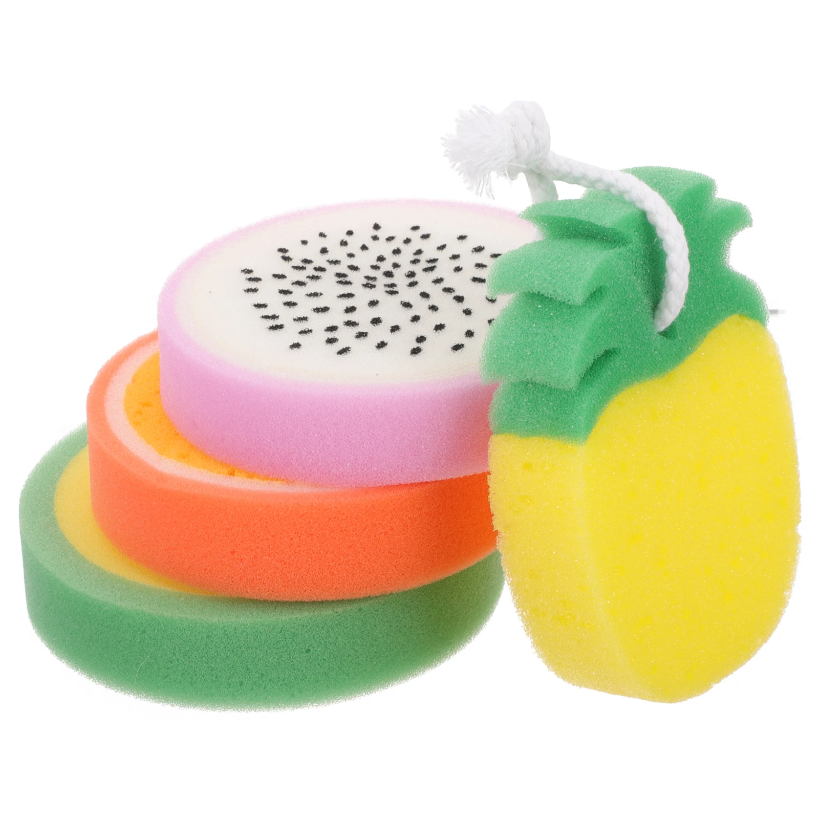 

4Pcs Bath Sponge Fruit Shape Exfoliating Shower Body Scrubber Soft Foam Showerball Body Wash Sponge for All Skin Types