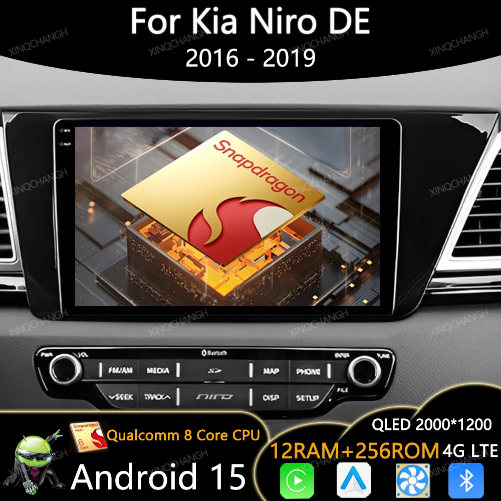 Autoradio Android 15 pour Kia Niro DE 2016-2019, unité centrale Carplay Auto Qualcomm BT QLED, lecteur multimédia stéréo vidéo GPS 2DIN