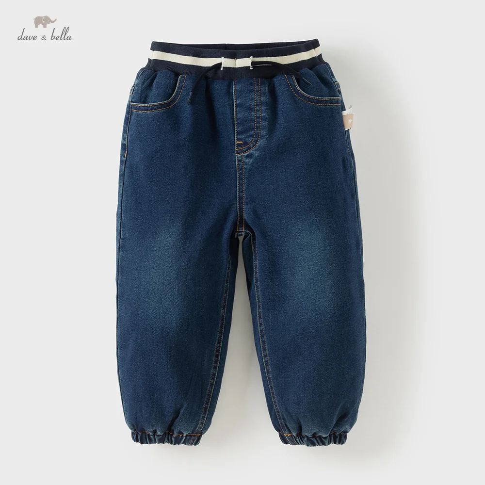 Dave Bella Children's Jean Pants Winter Autumn Plush Thicken Boys Cowboy Cotton Pants Outerwear Casual Warmth Trousers DB4254736