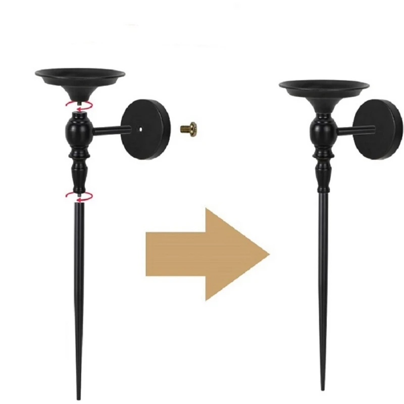 Pair of 2 Black Metal Wall Sconces Holders with Scepter Detail Sophisticated Decors for Bedroom and Dining Room