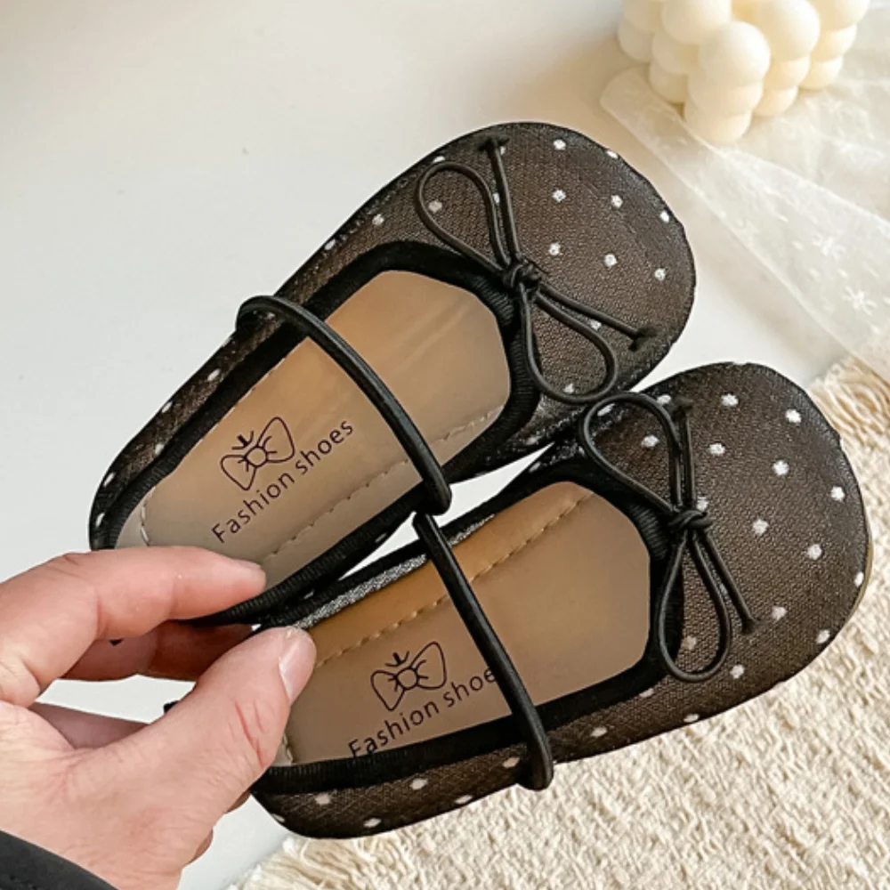 

Girls' Casual Shoes, Polka Dot Mesh Princess Cute Bow Spring Summer 2026 Suitable Toddlers, Medium Large Children Wedding Party