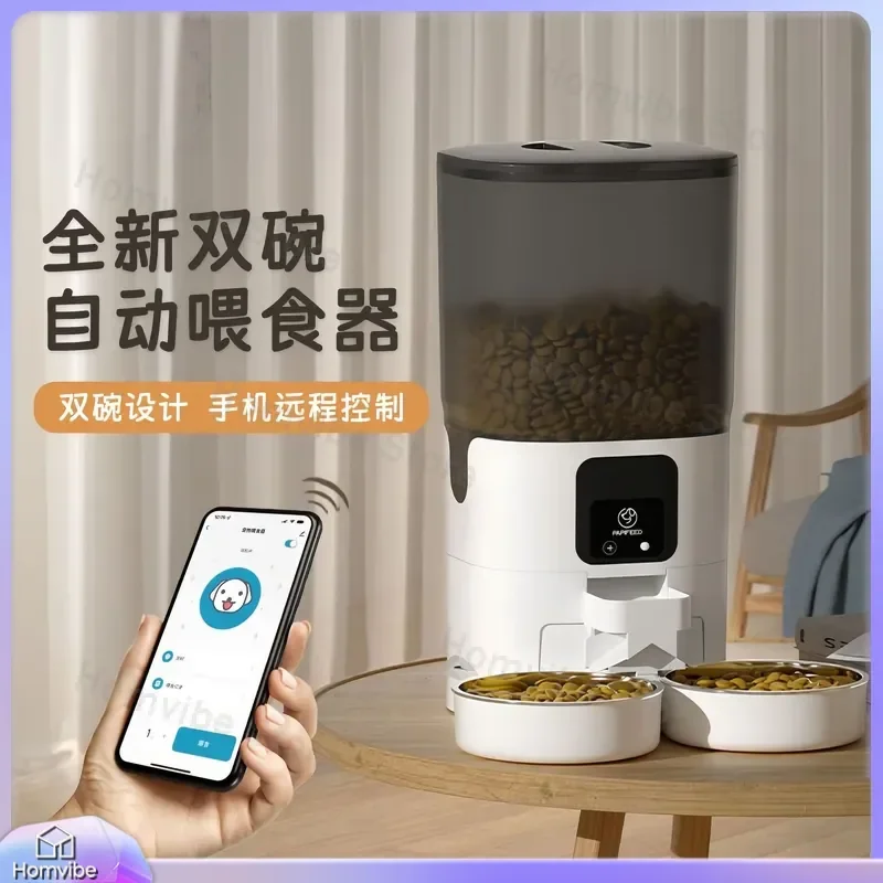 Smart WiFi Cat Feeder Automatic Timing Quantitative Double Bowl Pet Food Dispenser Remote Control for Dogs Cats