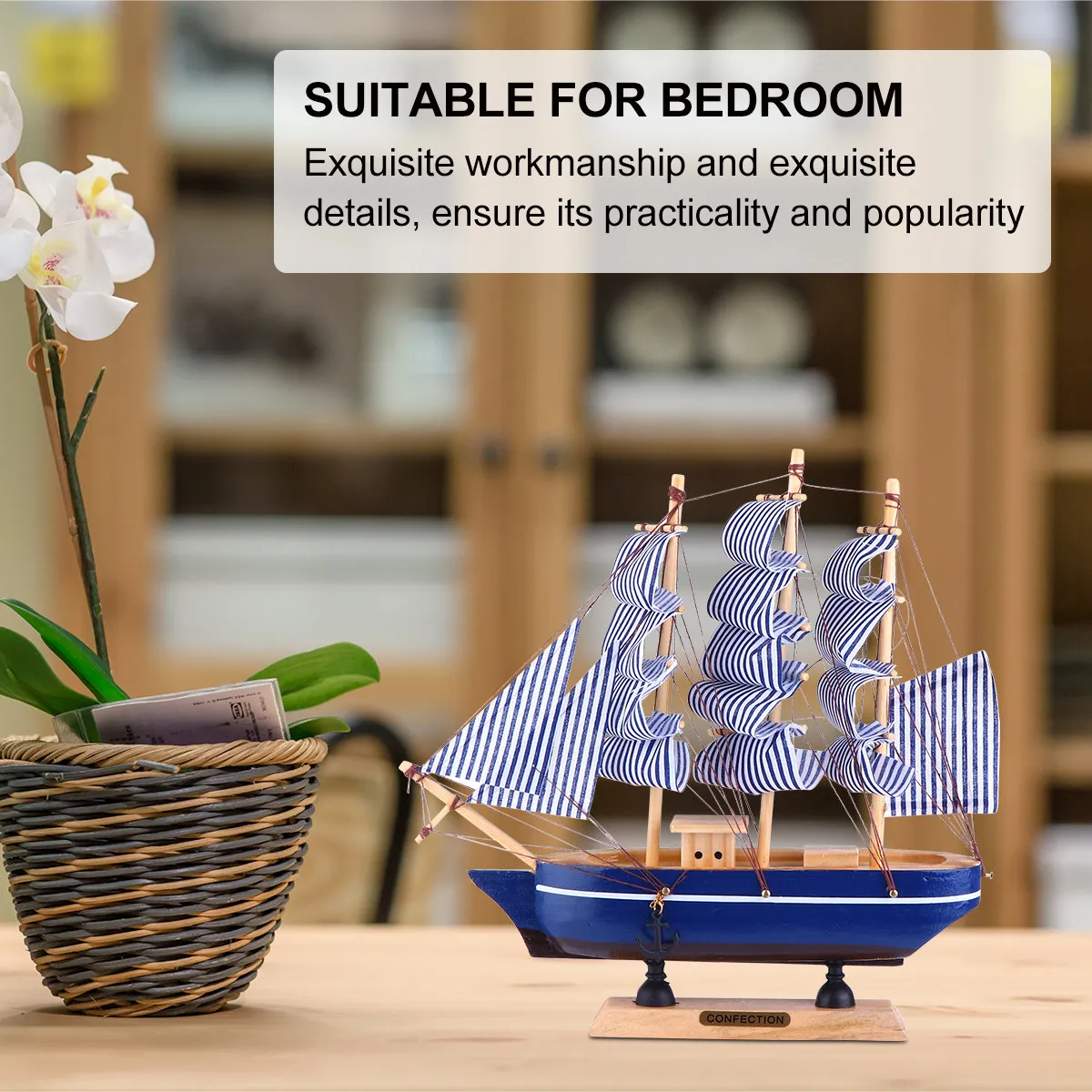

1Pcs Wooden Ship Nautical Ornament Decorative Sailboat Vessel Safe Home Office Desk Party Reception Banquet Gift