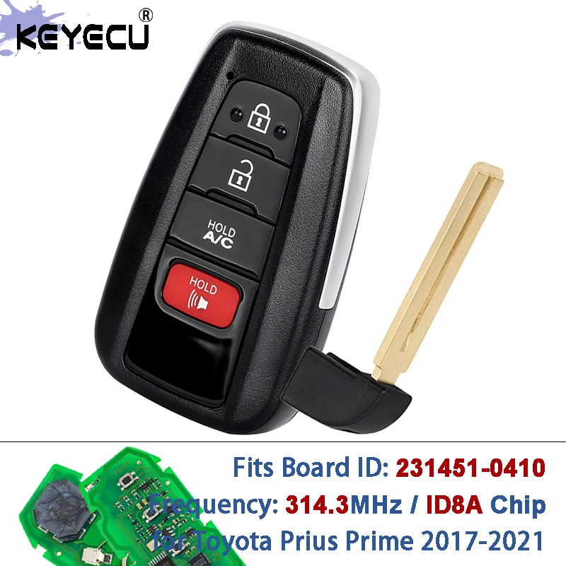 

KEYECU 231451-0410 HYQ14FBE 89904-47460 314,3 МГц 8A чип умный дистанционный брелок A/C 4 кнопки для Toyota Prius Prime 2017-2021