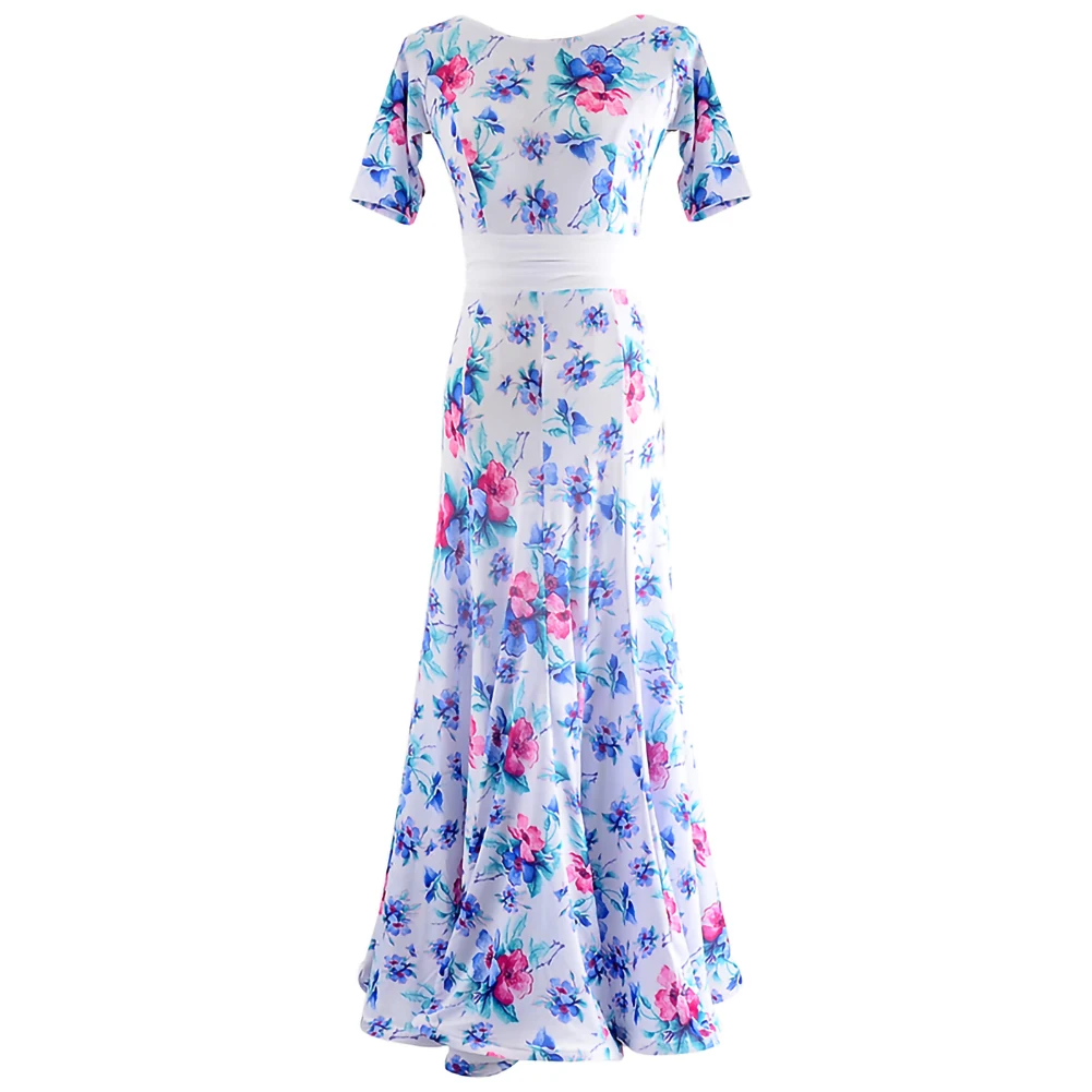 Abito da ballo da sala bianco Torneo Abiti da competizione standard senza schienale con stampa leopardata nera Tango girocollo maniche corte