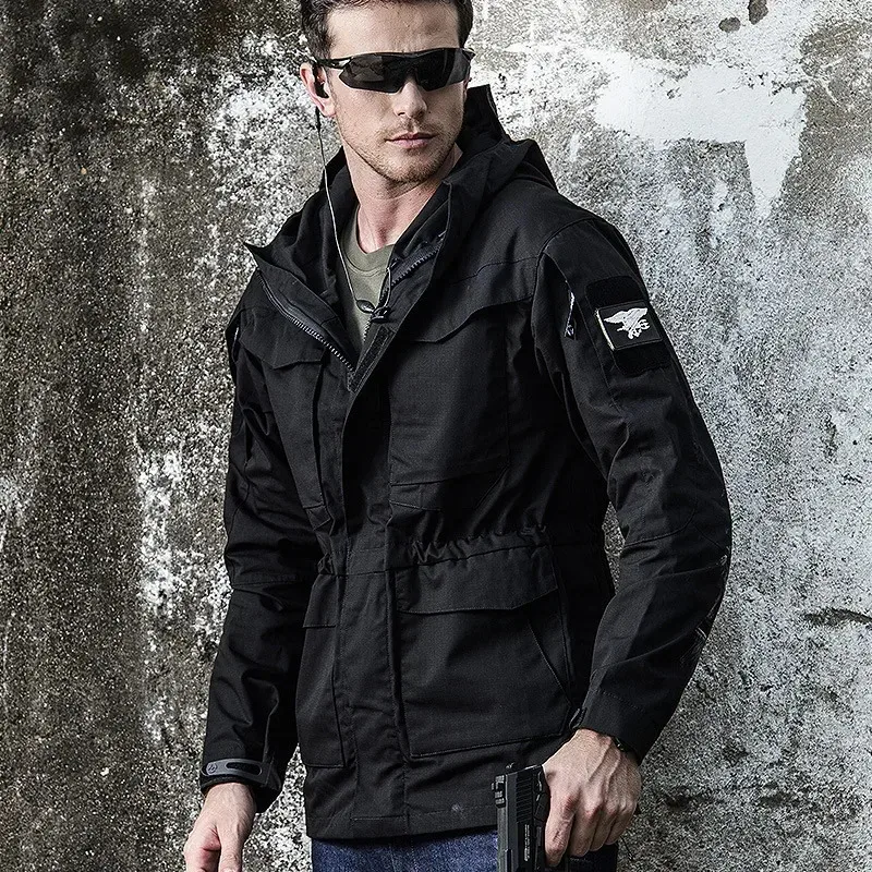 

Tactical Jackets Men Military Outdoor Waterproof Hood Windbreaker Work Wear Soft Shell Multi-pockets Hunting Motorcy Tops Winter