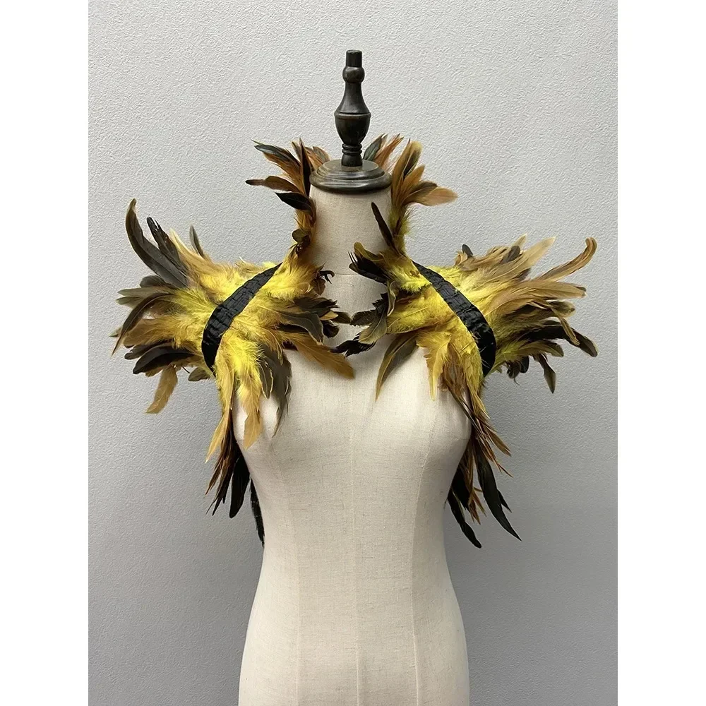 Natural Feather Shrugs Shawl For Women Cosplay Black Halloween Luxury Feather Shoulder Wraps Punk Gothic Feather Scarves