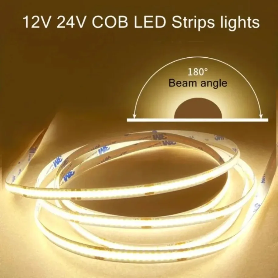 5~1m High Density COB LED Strip 12V/24V 528LEDs/M Flexible LED Tape Light Bar 10MM PCB Linear Light for Home Bedroom Decoration