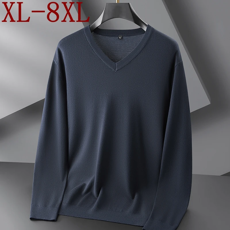 8XL 7XL 6XL 2024 New Autumn Winter High End Business V-Neck Sweater Men Soft Warm Cashmere Pullover Casual Loose Mens Sweaters