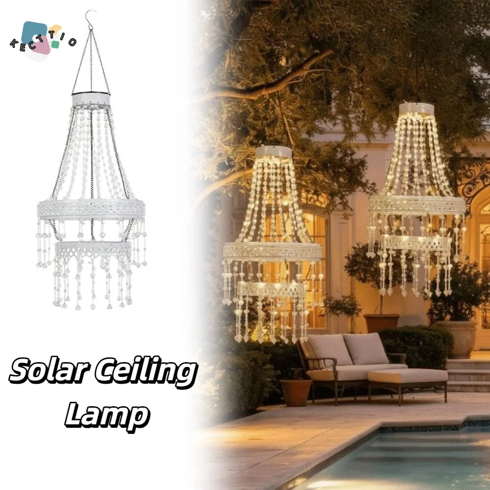 

Waterproof Hanging Solar Lantern Modern Design Crystal Acrylic Outdoor Chandelier Solar Powered LED Light Waterproof Pendant