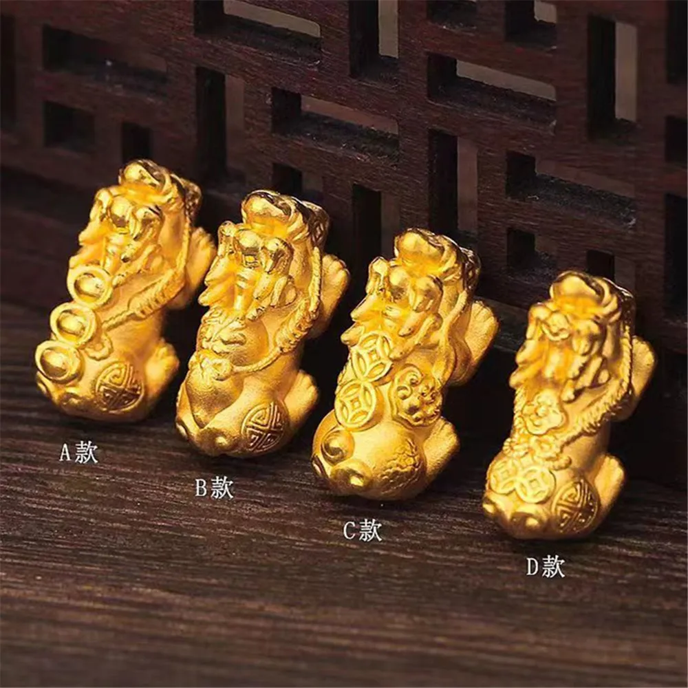 

1pcs Pure 999 24K Yellow Gold Men Women 3D Unique Dragon Son Pixiu Pendant