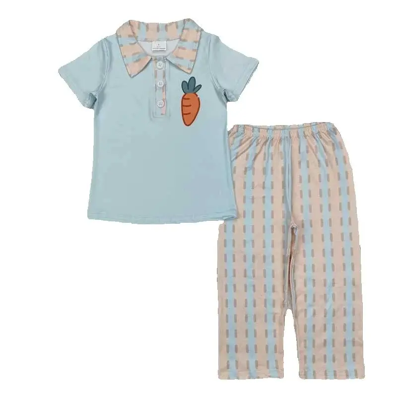

BSPO0528 Wholesale rts Easter carrot blue short sleeve striped pantsuit