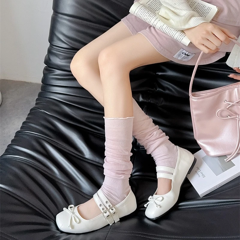 Lolita Leg Warmers Breathable Cotton Foot Cover Ruffle Socks Ballet Style Sweet Girl Leg Warmers Solid Color Long Socks Stocking