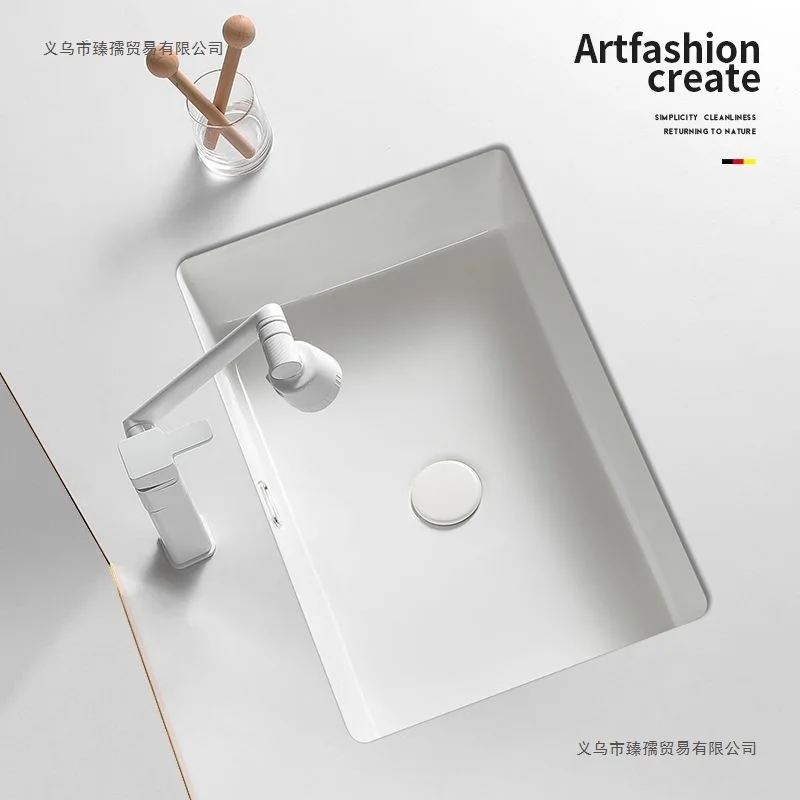 Ceramic large-capacity flat-bottomed square under-counter basin Embedded wash basin Balcony wash basin Bathroom
