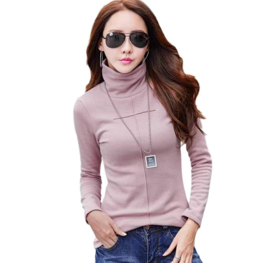 Korean version high neck pure cotton base shirt for women's autumn and winter new fashion plus size casual long sleeved top